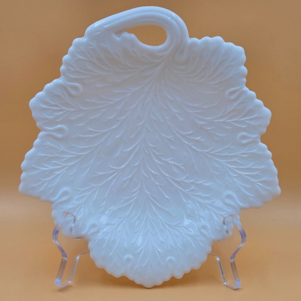 Fenton Leaf Pattern Milk Glass Decorative Plate Vintage
